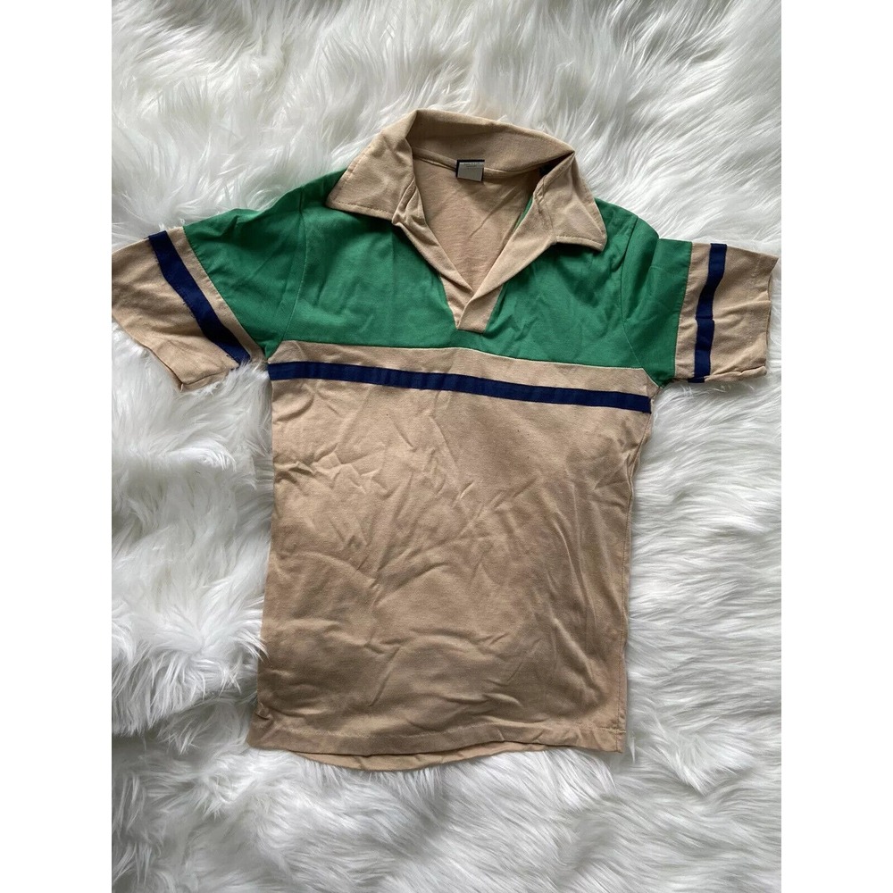 Archdale Vintage Polo Size Medium Tan Gray Blue See Pics‎  Retro Short Sleeve